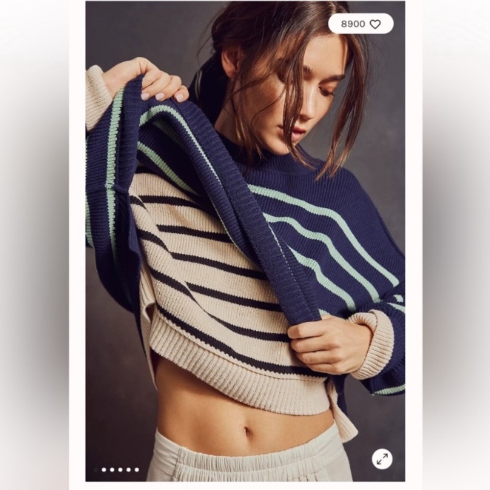 Free People Easy Street Cropped Striped Pullover Oversized Sweater | Size XL - Picture 5 of 9